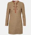 Gucci Beige Crewneck Mini Dress With Horsebit On The Front In Gg Canvas Woman In Nude