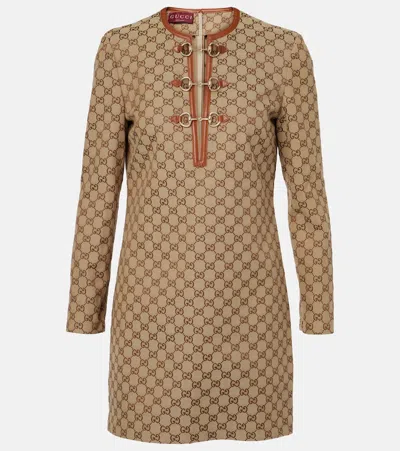 Gucci Minikleid Horsebit Gg Aus Canvas In Brown