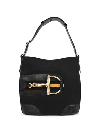 Pre-owned Gucci Horsebit Gg Shoulder Bag In Black