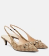 Gucci Slingback Pumps With Horsebit And Rhinestones In Beige Ebony/cocoa