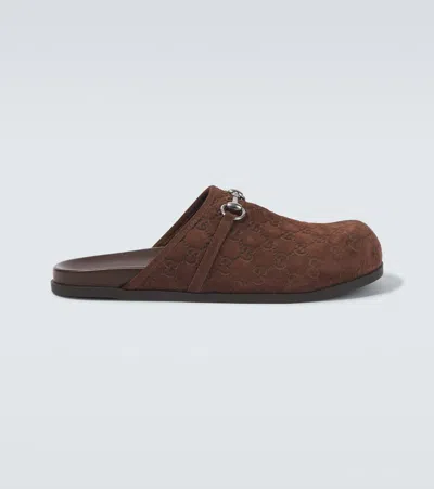Gucci Slippers Gg Horsebit Aus Veloursleder In Braun