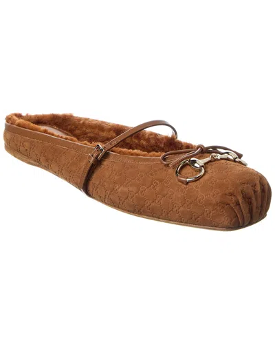 Gucci Horsebit Gg Suede Mule In Brown