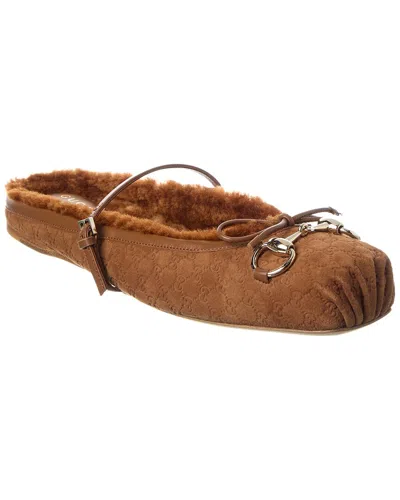 Gucci Horsebit Gg Suede Mule In Brown