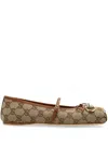 Gucci Horsebit-detailed Leather-trimmed Canvas-jacquard Ballet Flat