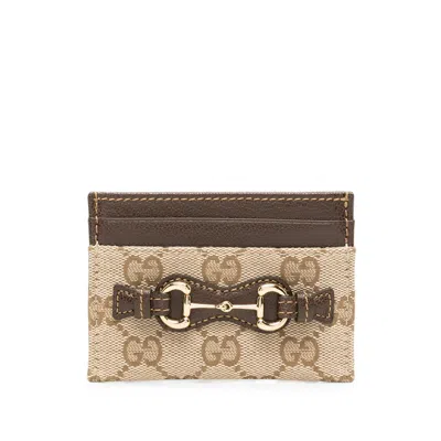 Gucci Horsebit Gg Supreme Card Holder In Neutrals