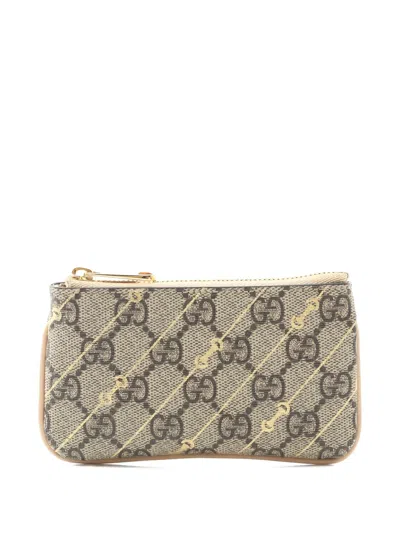 Pre-owned Gucci Horsebit Gg Supreme Coin Purse In Neutral