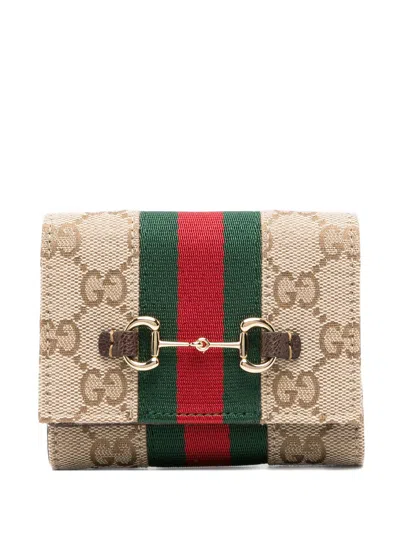 Gucci Horsebit Gg Supreme Wallet In Brown
