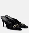 Gucci Horsebit Gg Velvet Mules In Black