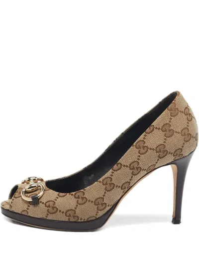 Pre-owned Gucci Horsebit Heeled Pumps In Brown