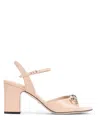 Gucci Pink And Purple Leather Sandals With Block Heel In Pink