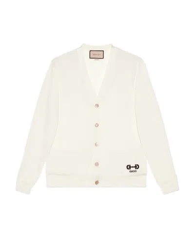 Gucci Horsebit-intarsia Wool Cardigan In White