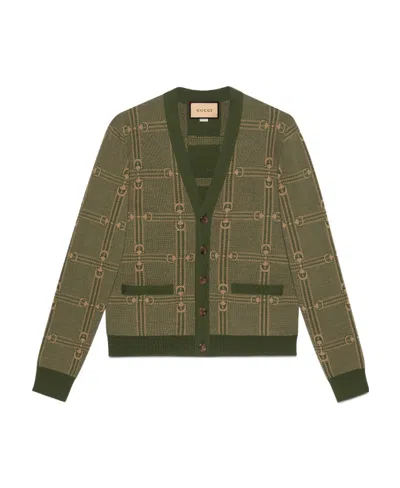 Gucci Horsebit Jacquard Cardigan In Green