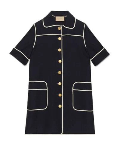 Gucci Horsebit Jacquard Cotton-blend Minidress In Blue