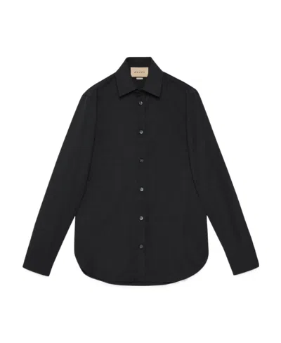 Gucci Horsebit-jacquard Cotton Shirt In Black