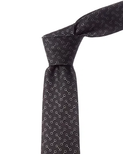 Gucci Horsebit Jacquard Silk Tie In Brown