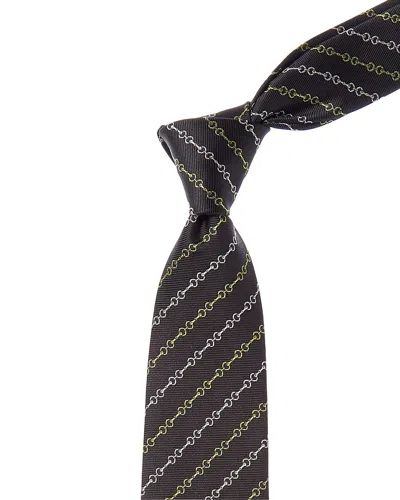 Gucci Horsebit Jacquard Silk Tie In Black