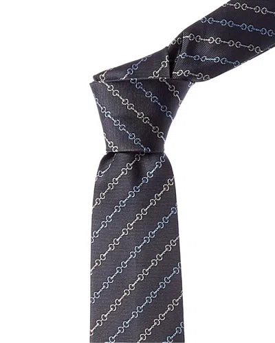 Gucci Horsebit Jacquard Silk Tie In Blue