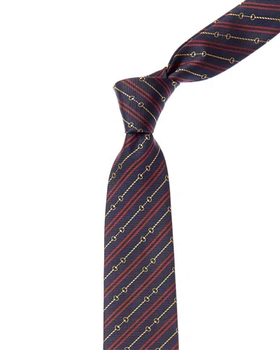 Gucci Horsebit Jacquard Silk Tie In Blue