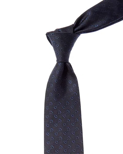 Gucci Horsebit Jacquard Silk Tie In Blue