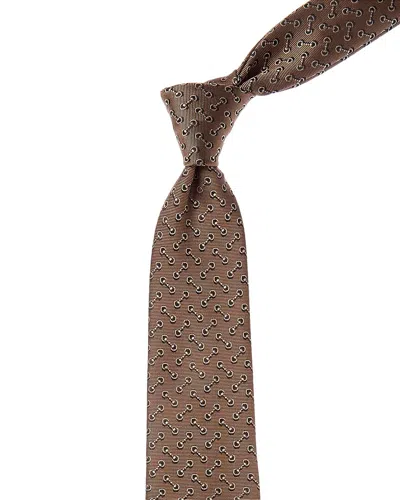 Gucci Horsebit Jacquard Silk Tie In Brown