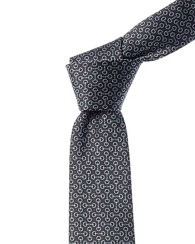 Gucci Horsebit Jacquard Silk Tie In Gray