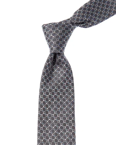 Gucci Horsebit Jacquard Silk Tie In Gray