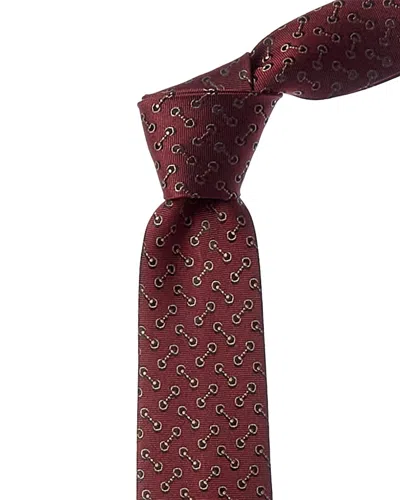Gucci Horsebit Jacquard Silk Tie In Red