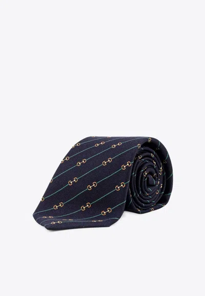 Gucci Horsebit Jacquard Tie In Blue