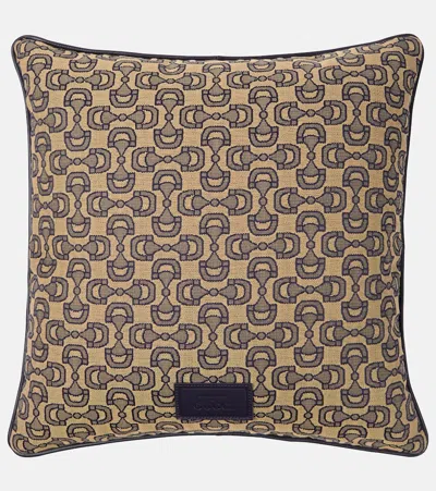 Gucci Horsebit Jacquard Velvet Cushion In Neutrals