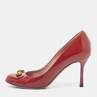 Pre-owned Gucci Horsebit Jolene Size 36.5 Red Patent Leather Pumps