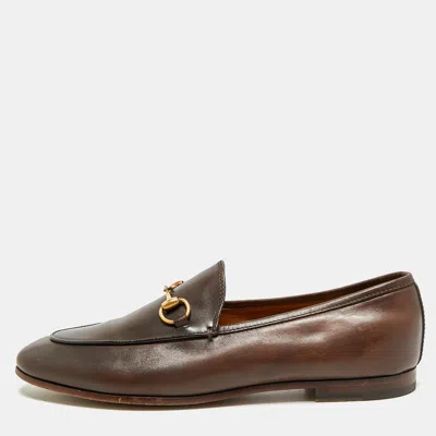 Pre-owned Gucci Horsebit Jordaan Size 38 Brown Leather Loafers