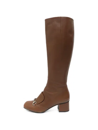 Pre-owned Gucci Horsebit Knee-high Boots In Brown