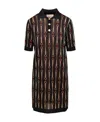 Gucci Mini Black Dress With Short Sleeves And All-over Horsebit Print In Lurex Woman In Black