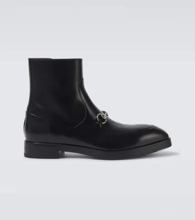 Gucci Horsebit Leather Ankle Boots In Black