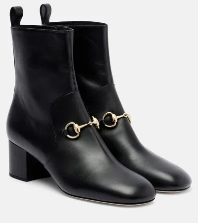 Gucci Horsebit Leather Ankle Boots In Black