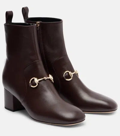 Gucci Horsebit Leather Ankle Boots In Brown