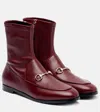 Gucci Rosso Ancora Leather Jordaan Ankle Boots Women In Burgundy