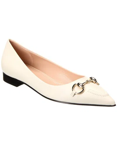 Gucci Horsebit Leather Ballerina Flat In White