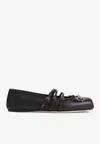 Gucci Leather Bow Detail Squared Toe Ballet Flats In Black
