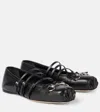 Gucci Leather Bow Detail Squared Toe Ballet Flats In Black