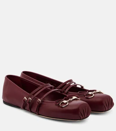 Gucci Ballet Flats In Rosso Ancora With Horsebit In Burgundy