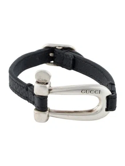 Pre-owned Gucci Horsebit Leather Bracelet, 9" In Black