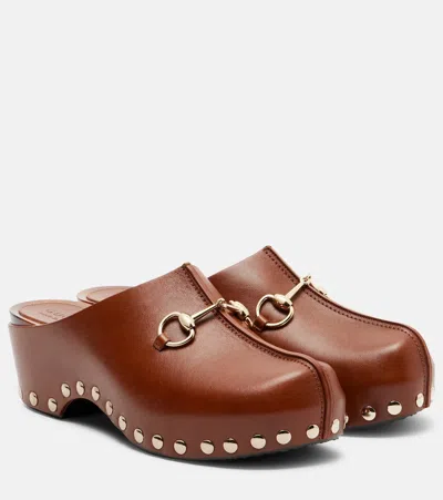 Gucci Horsebit Leather Clogs In Brown