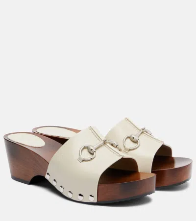 Gucci Horsebit Leather Clogs In White
