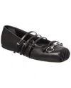 Gucci Leather Bow Detail Squared Toe Ballet Flats In Black