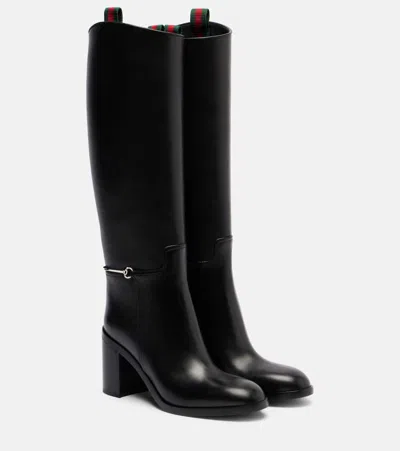 Gucci Horsebit Leather Knee-high Boots In Black