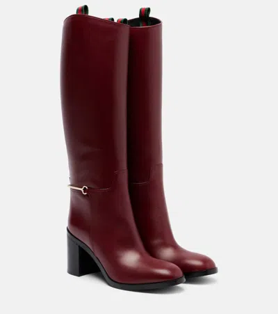 Gucci Marot Leather Charlotte Knee-high Boots In Burgundy