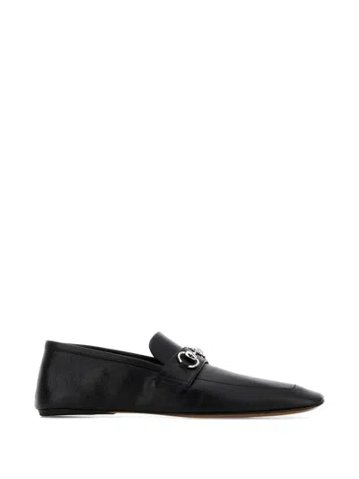 Gucci Black Leather Horsebit Loafers With Silver Hardware
