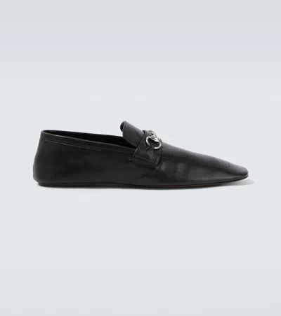 Gucci Black Leather Horsebit Loafers With Silver Hardware