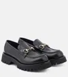 Gucci Black And Gold Lug Sole Horsebit Loafers In Schwarz